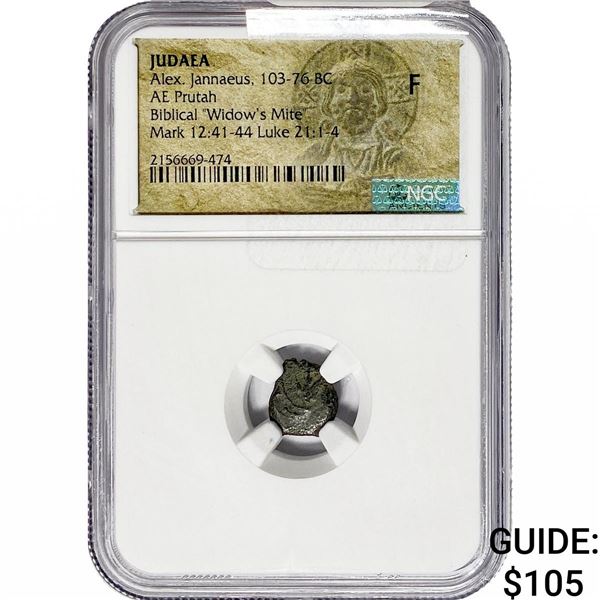 Judaea Alex. Jannaeus, 103-76 BC Bronze Prutah F
