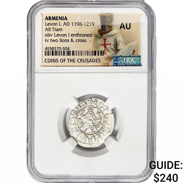 Armenia Levon I, AD 1198-1219 SIlver Tram NGC AU