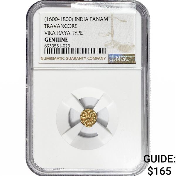 1600-1800 India Fanam Travancore Vira Raya .014AGW NGC