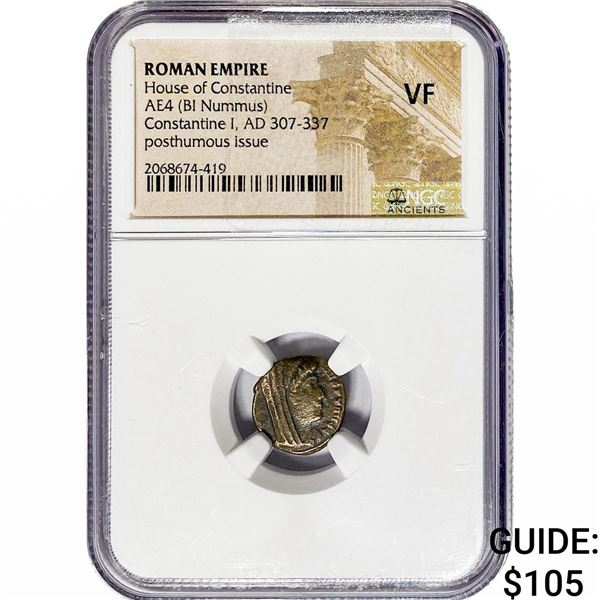 Roman Consatntine I, AD 307-337 AE4 BI Nummus NGC VF