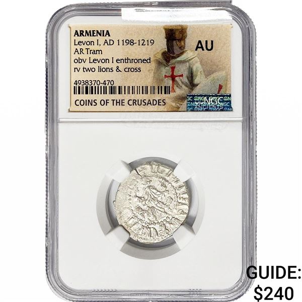 Armenia Levon I, AD 1198-1219 SIlver Tram NGC AU