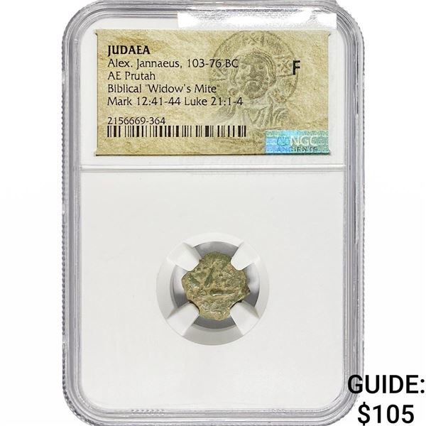 Judaea Alex. Jannaeus, 103-76 BC Bronze Prutah NGC F