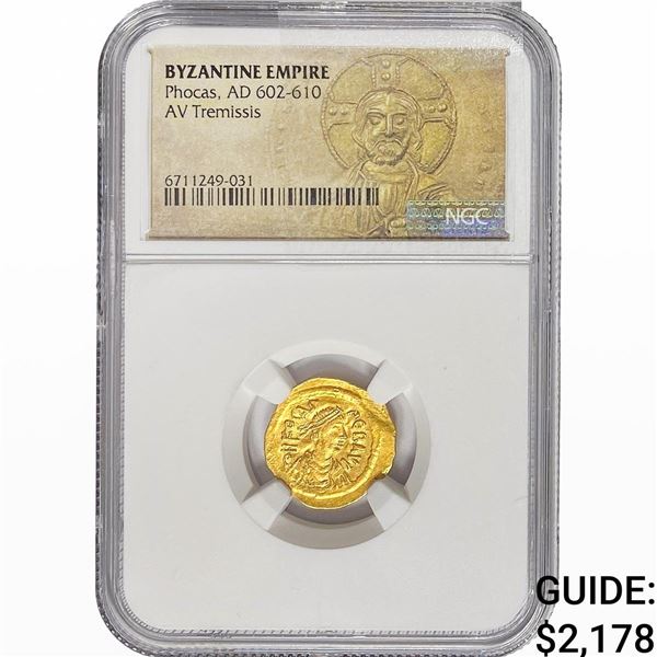 Byzantine Phocas, AD 602-610 Gold Tremissis NGC