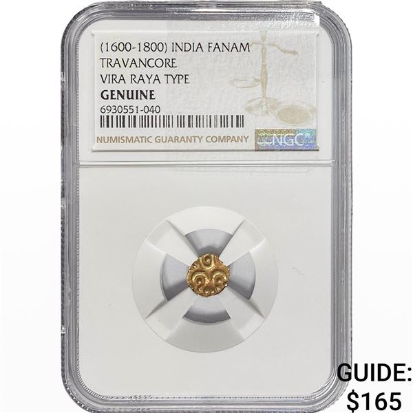 1600-1800 India Fanam Travancore Vira .014AGW NGC