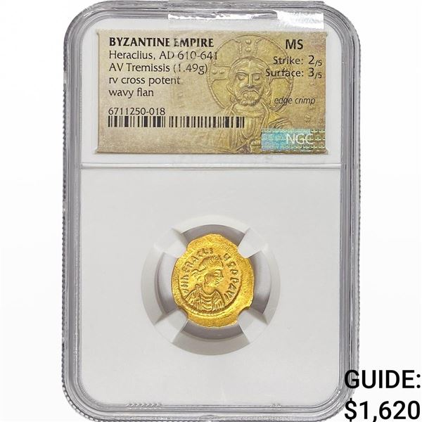 Byzantine Heraclius 610-641 Gold Tremissis 1.49G NGC MS