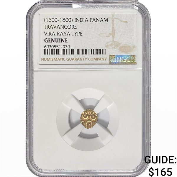1600-1800 India Fanam Travancore Vira .014AGW NGC