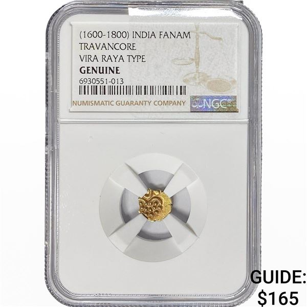 1600-1800 India Fanam Travancore Vira .014AGW NGC
