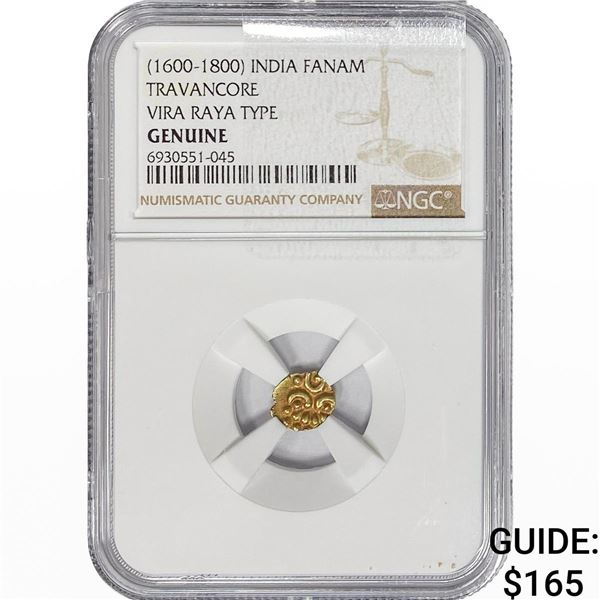 1600-1800 India Fanam Travancore Vira .014AGW NGC