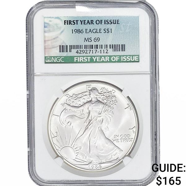 1986 Silver Eagle NGC MS69 First Year Issue