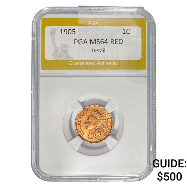 1905 Indian Head Cent PGA MS64 RED Detail