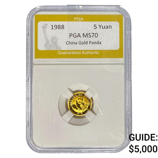 1988 1/20oz Gold China Panda 5 Yuan PGA MS70