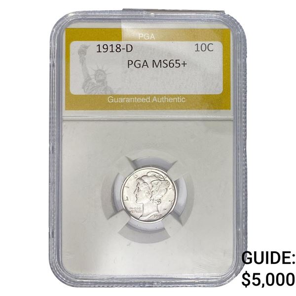 1918-D Mercury Silver Dime PGA MS65+