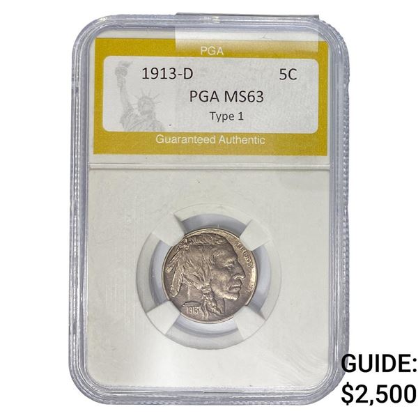 1913-D Buffalo Nickel PGA MS63 Type 1