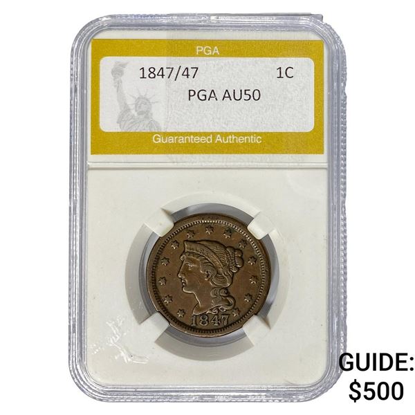 1847/47 Braided Hair Large Cent PGA AU50