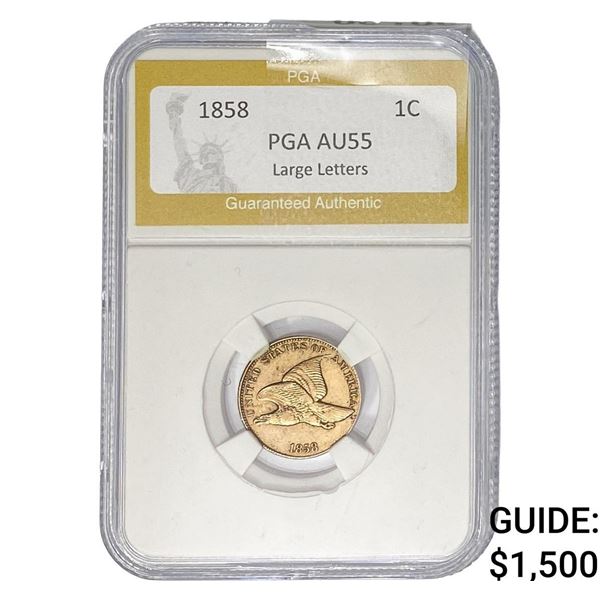 1858 Flying Eagle Cent PGA AU55 Large Letters