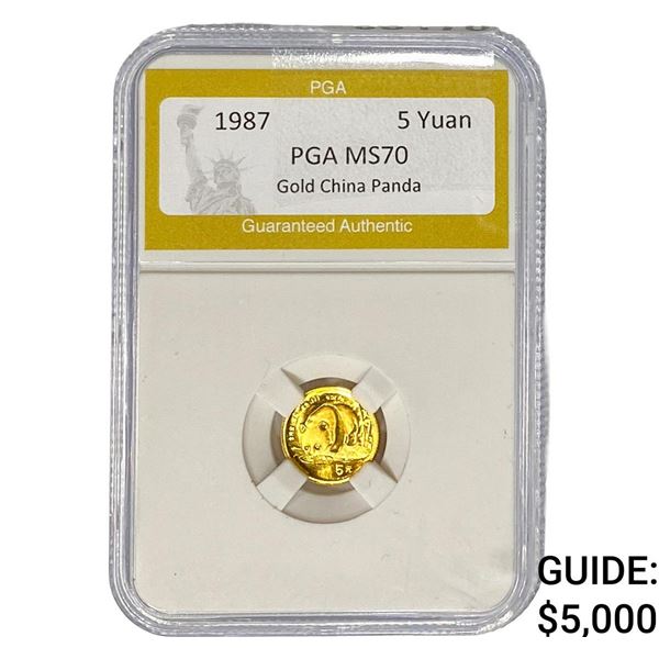 1987 1/20oz Gold China Panda 5 Yuan PGA MS70