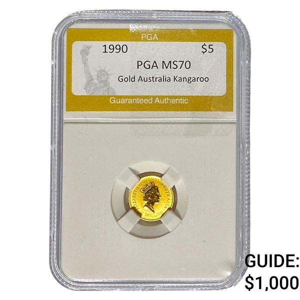1990 1/20oz $5 Australian Kangaroo PGA MS70