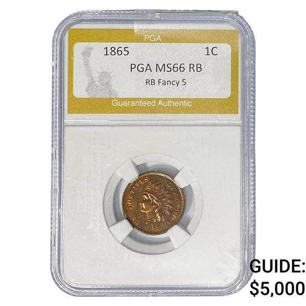 1865 Indian Head Cent PGA MS66 RB Fancy 5