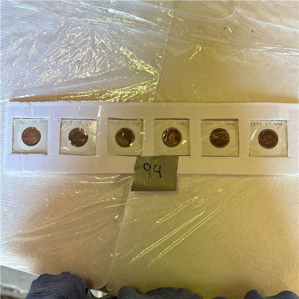 LOT 94 - SIX CANADIAN PENNIES