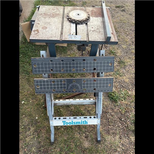 TABLE SAW WITH TOOLSMITH ADJUSTABLE WORKBENCH