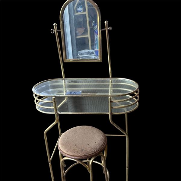 GLASS AND BRASS VANITY WITH STOOL