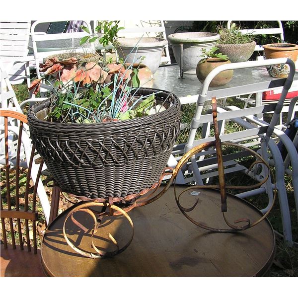 Wrought iron tricycle and planter garden piece