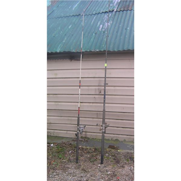 Pair of modern surf casting rods and reels