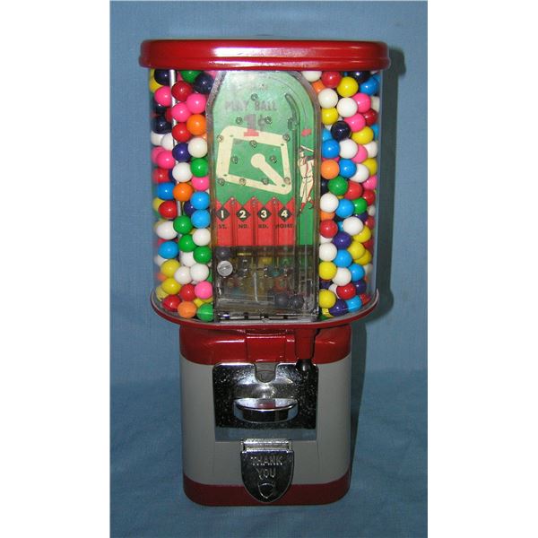 Antique Big League Play Ball one cent gumball machine