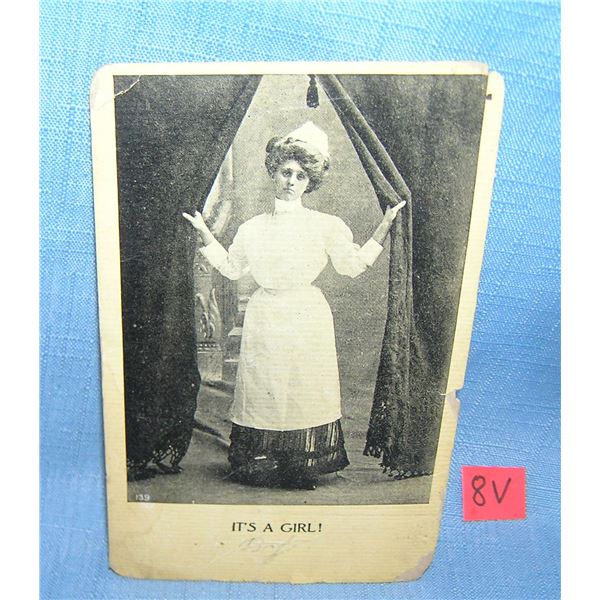 "It's a girl!" antique photographic post card