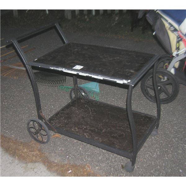 Vintage cast metal and glass tea serving cart