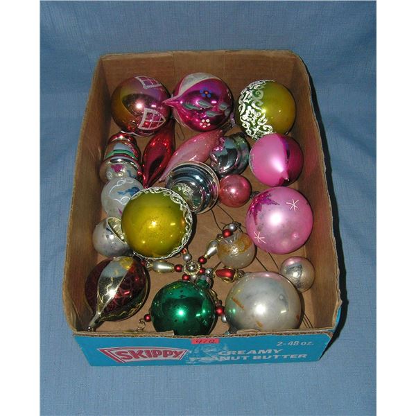 Box of vintage 1950s Christmas tree ornaments