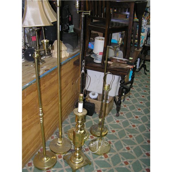 Group of 6 all brass table and floor lamps