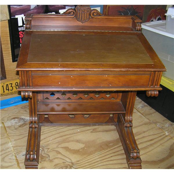 Walnut and leather inlaid slant front desk