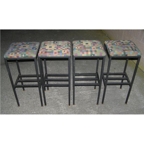 Set of 4 high quality all metal stools with upholstered seats