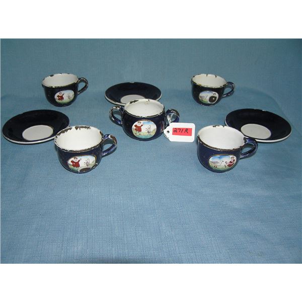 Antique 8 pc enameled porcelain over metal tea set