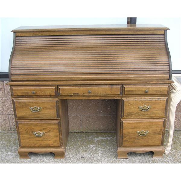 Vintage modern era roll top desk solid wood circa 1970's