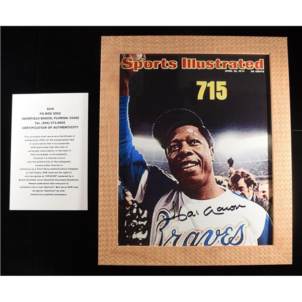 HANK AARON SIGNED 8X10 PHOTO IN FRAME W/COA