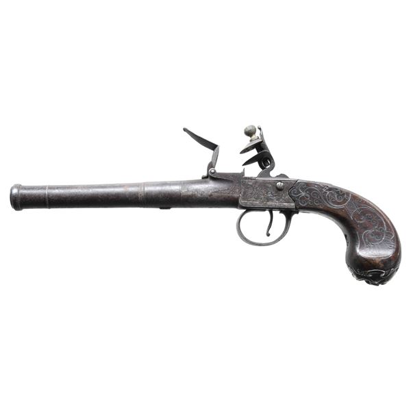 ORNATE QUEEN ANNE SYTLE FLINTLOCK PISTOL.
