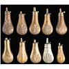 Image 2 : TEN DECORATED PISTOL POWDER FLASKS.
