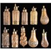 Image 1 : TEN DECORATED PISTOL POWDER FLASKS.