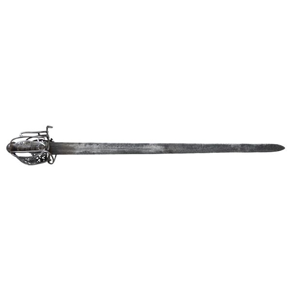 EARLY SCOTTISH BASKET HILT BROAD SWORD.
