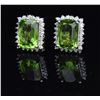 Image 2 : PAIR OF 14K WHITE GOLD PERIDOT & DIAMOND EARRINGS.