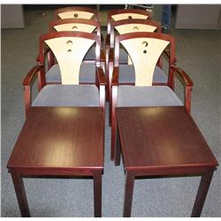 6 Wood & Cloth Office Chairs W 2 Tables