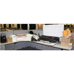 Lot Of Misc Office Items Paper, Clocks, Carpet Runners, dry erase boards