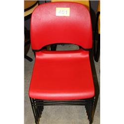 Lot of 11 Red Plastic Stackable Chairs