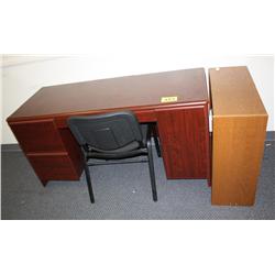 Red Cherry Wood Desk with Small Book Shelf