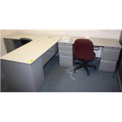 Corner Desk, Side Desk, Chairs, Book Shelf