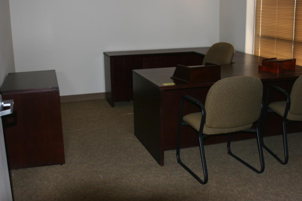 Complete Cherry Wood Office Furniture Includes U Shaped Desk, 2 Side