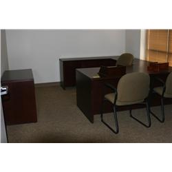 Complete Cherry Wood Office Furniture Includes U Shaped Desk, 2 Side Chairs, Office  Chair, 2 Drawer