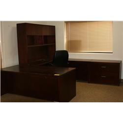 Complete Cherry Wood Office Furniture Set Includes Chair, Book Case, Lateral File Cabinet,  U-Shaped